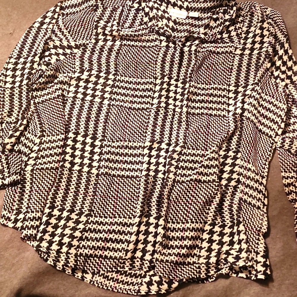 See through top with collar.  3x. Black white and pink. Like new